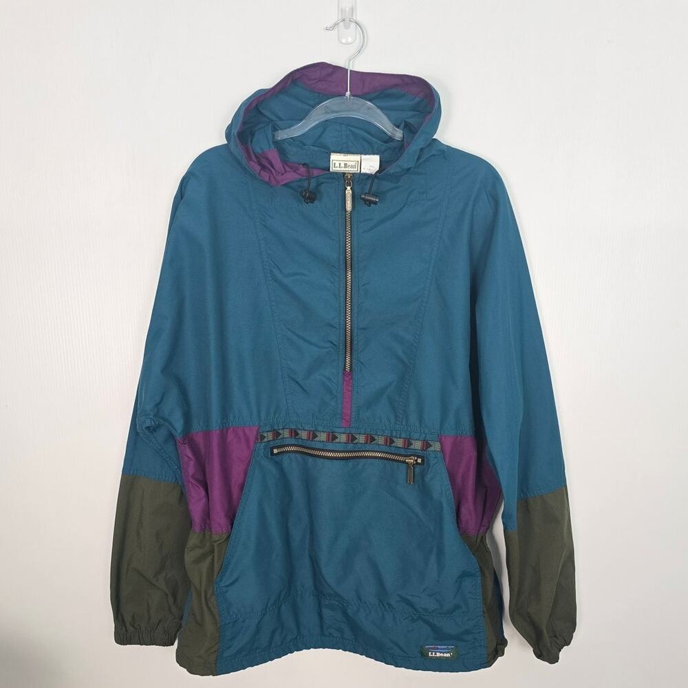 Vintage 90s LL Bean Colorblock Pullover Anorak Hooded Half-Zip Men’s Made USA L